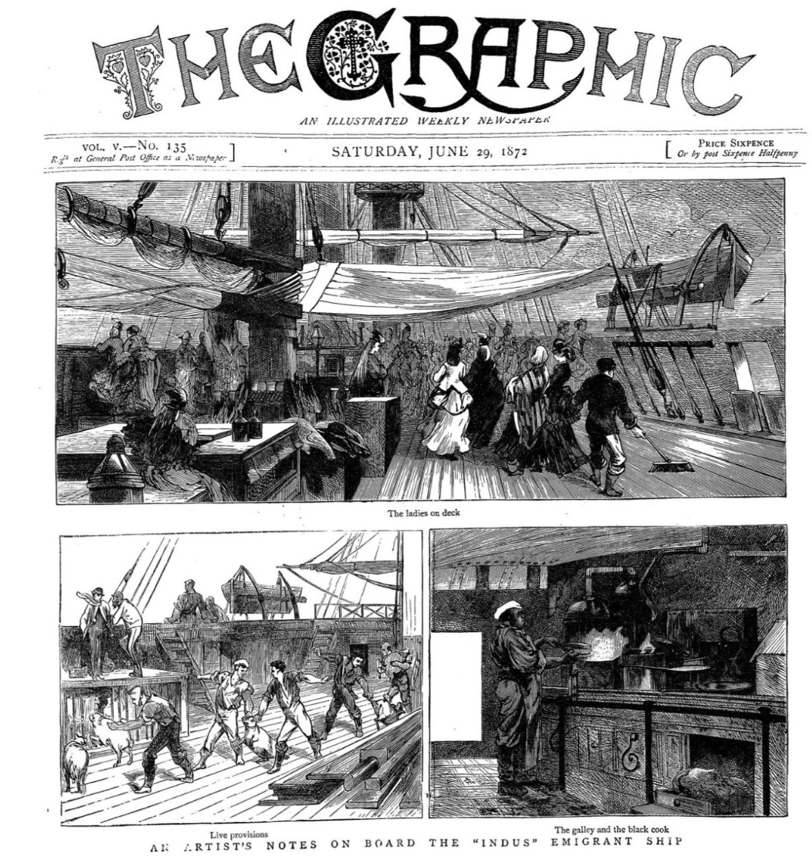 Sketches of the Indus emigrant ship taken from the front page of The Graphic 29 June 1872