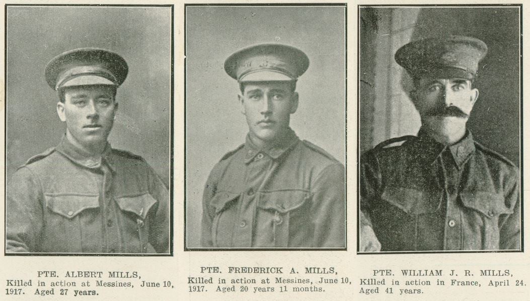 Three individual portrait photos side by side of men brothers in uniform 