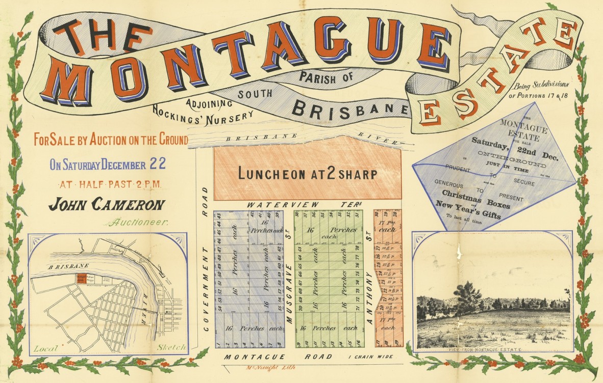 Digitised map of The Montague Estate, Parish of South Brisbane.