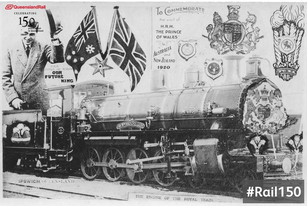 The Prince of Wales Royal Train, with steam locomotive C18 No. 693, ‘Sir William MacGregor’ doing the official duties, in 1920.