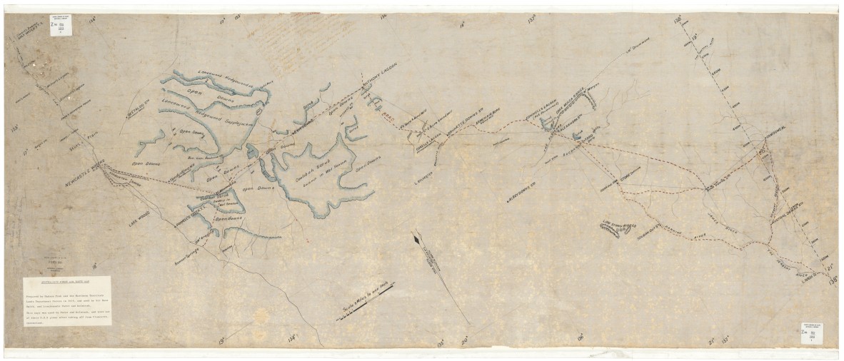The first Australian aeronautical chart drawn by Paul McGinness during his epic overland survey in late 1919 