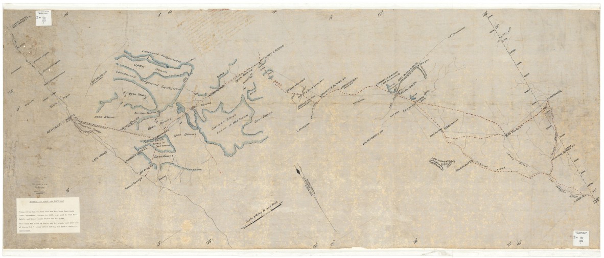 The first Australian aeronautical chart, drawn by Paul McGinness during his epic overland survey in late 1919. 