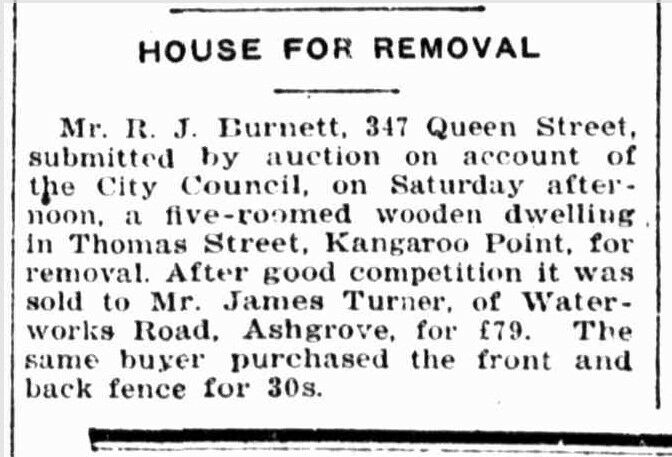 Thomas St Kangaroo Point, advertisement for house for removal sale