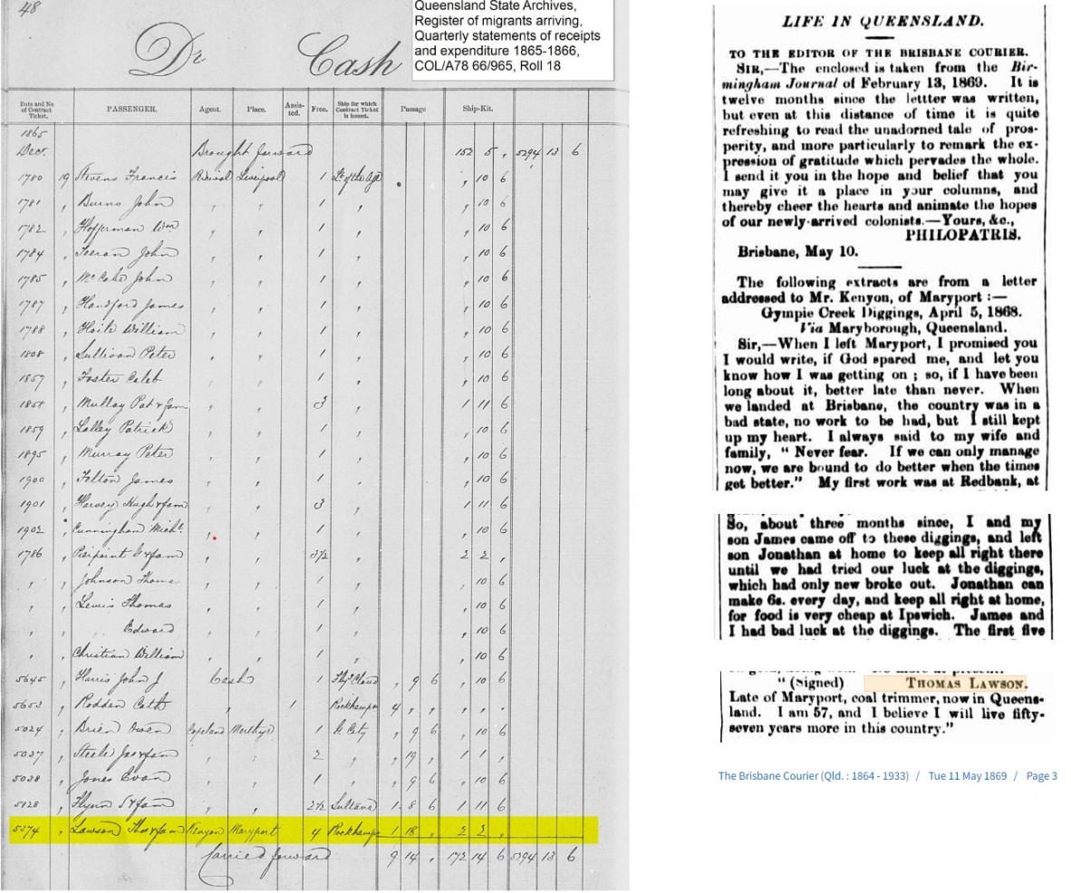 Two extracts related to immigration of Thomas Lawson