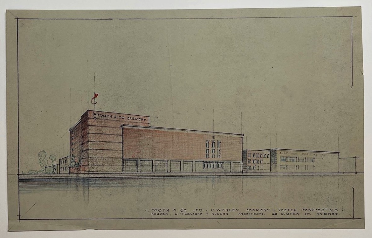 Perspective sketch for tooth & Co. Ltd Brewery, Waverley, New South Wales, undated. William Durack (presumed).