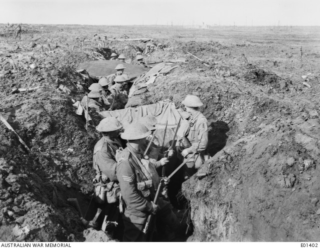 Australian troops in forward positions near Zonnebeke during the Battle of Polygon Wood, 26 September 1917 (the day Jack was killed).