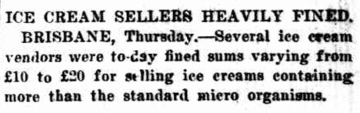 A newspaper article talking about ice cream sellers receiving fines