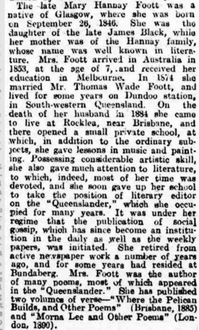 An obituary for Mary Hannay Foott