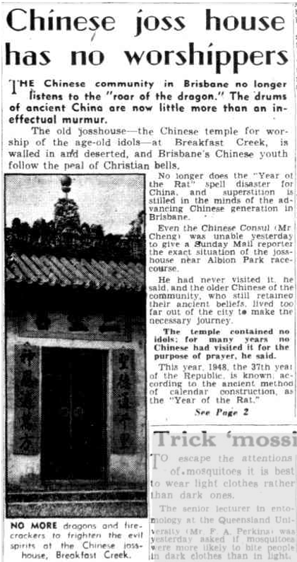 A newspaper article about lack of worshippers at Joss House