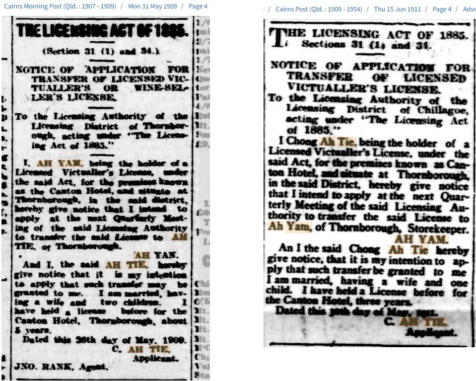 Two newspaper advertisements of application for transfers of licence