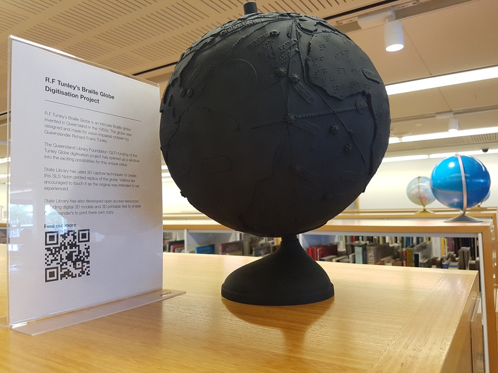 Tunley Braille globe on display in State Library of Queensland