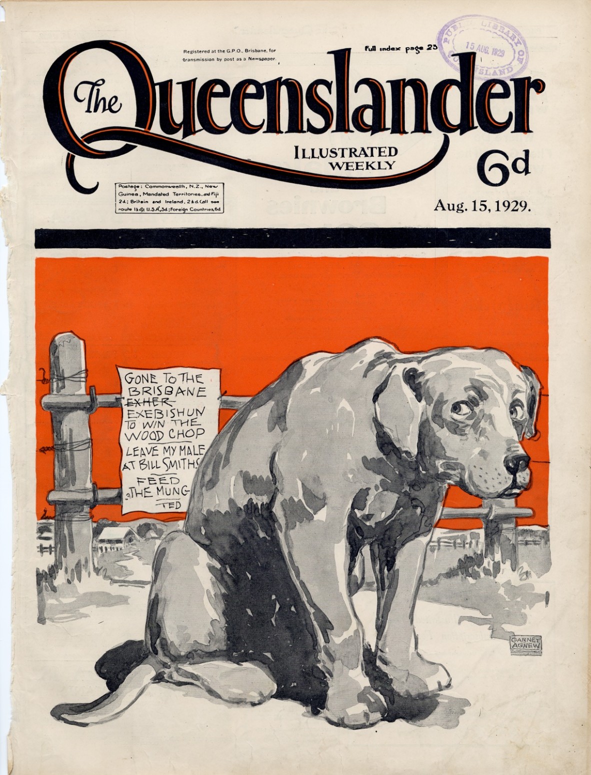 Illustrated front cover from The Queenslander August 15 1929