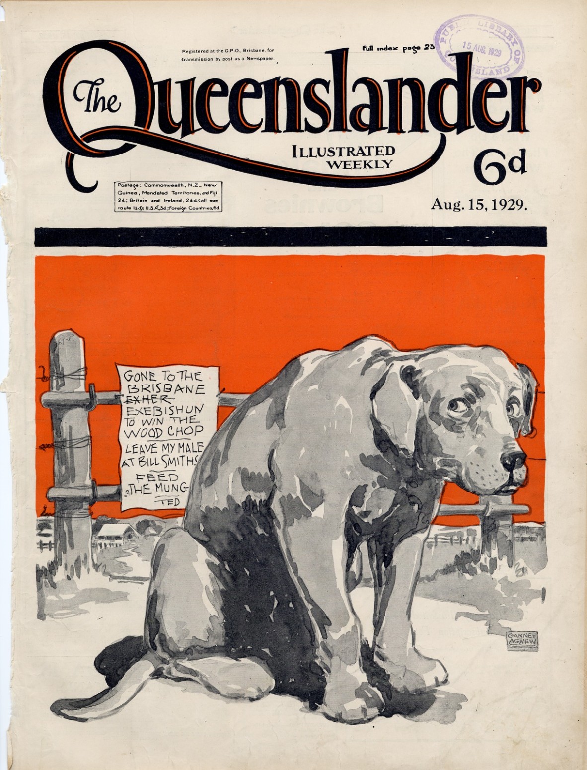 Illustrated front cover from The Queenslander, August 15, 1929