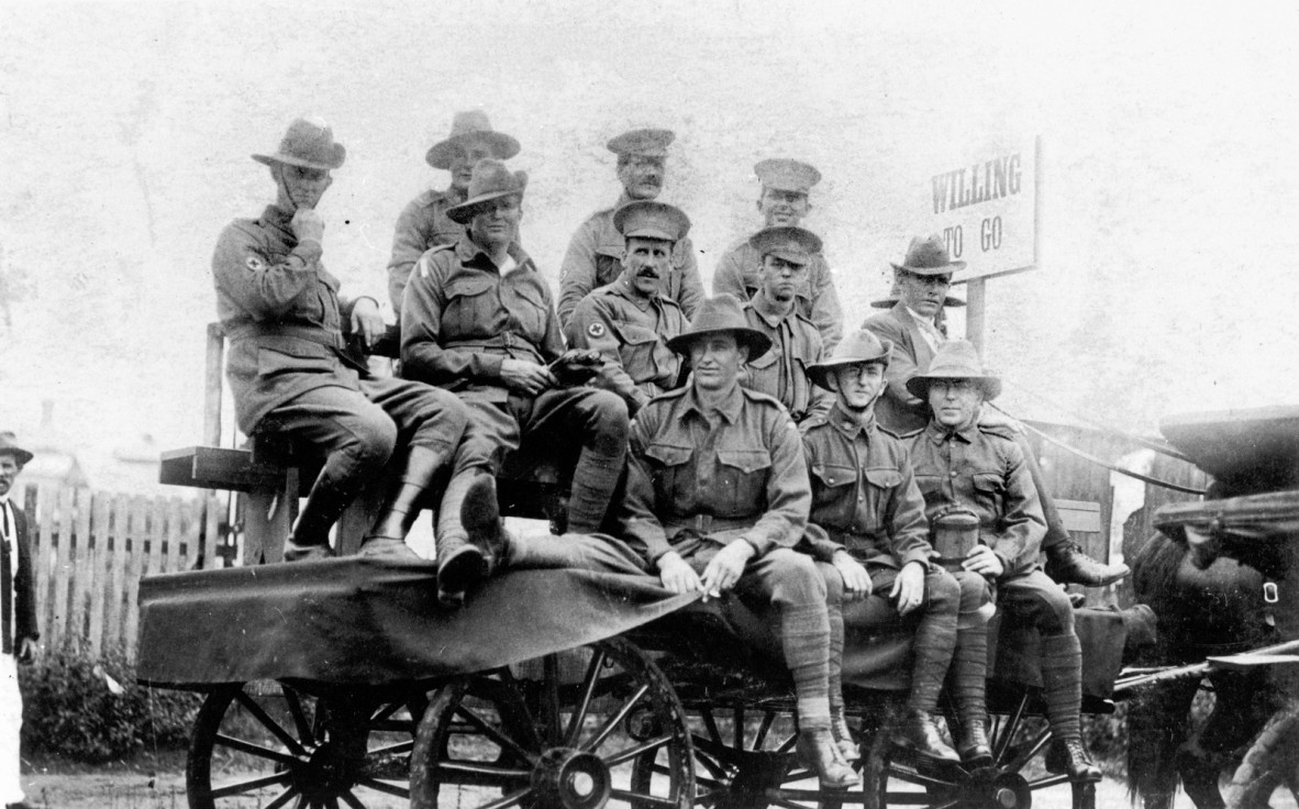 A group of soldiers on a cart