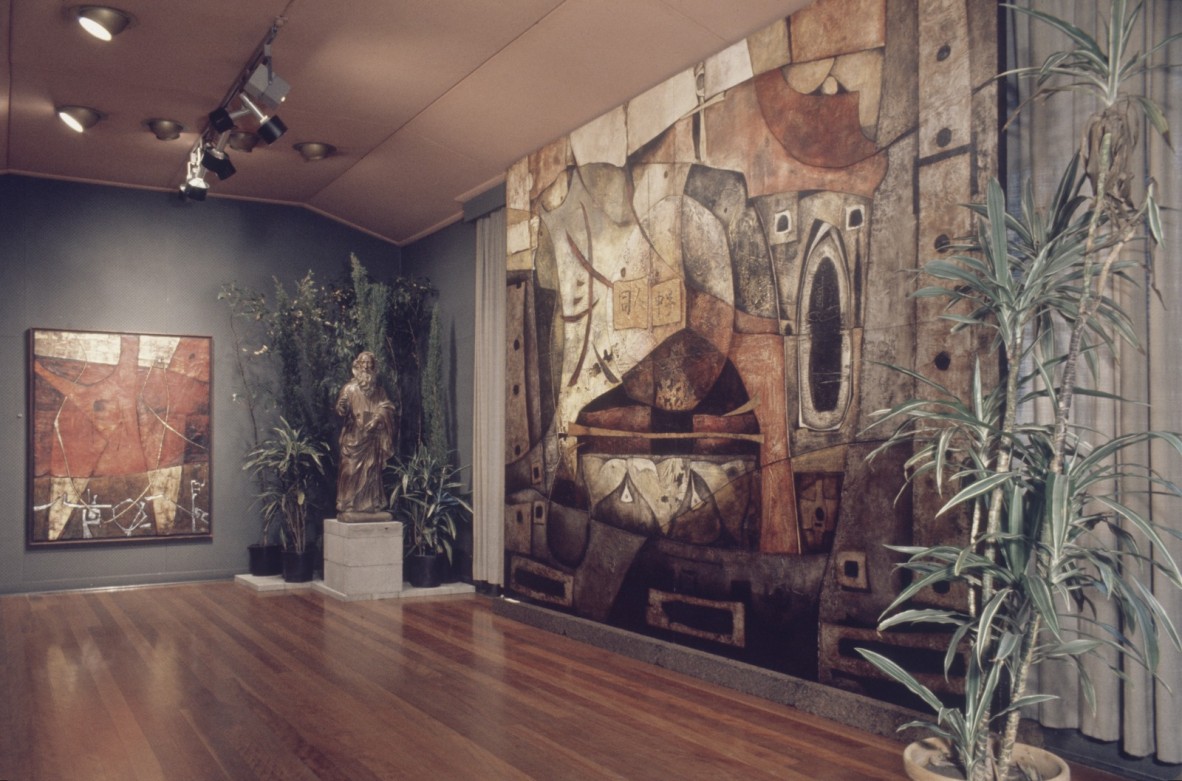 Interior of the Johnstone Gallery, Bowen Hills, Queensland, ca. 1969 showing an exhibition of Ignacio Marmol paintings.