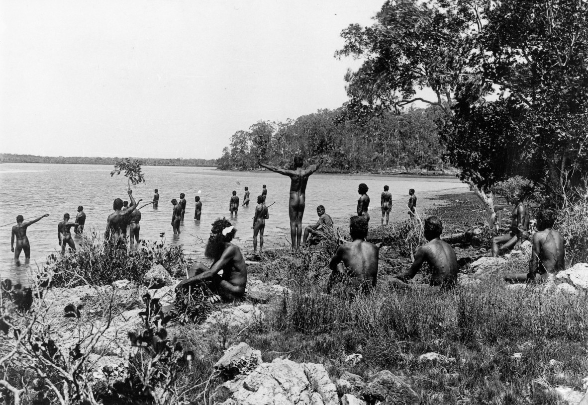 Men fishing at Pimpama River, Queensland, 1903.