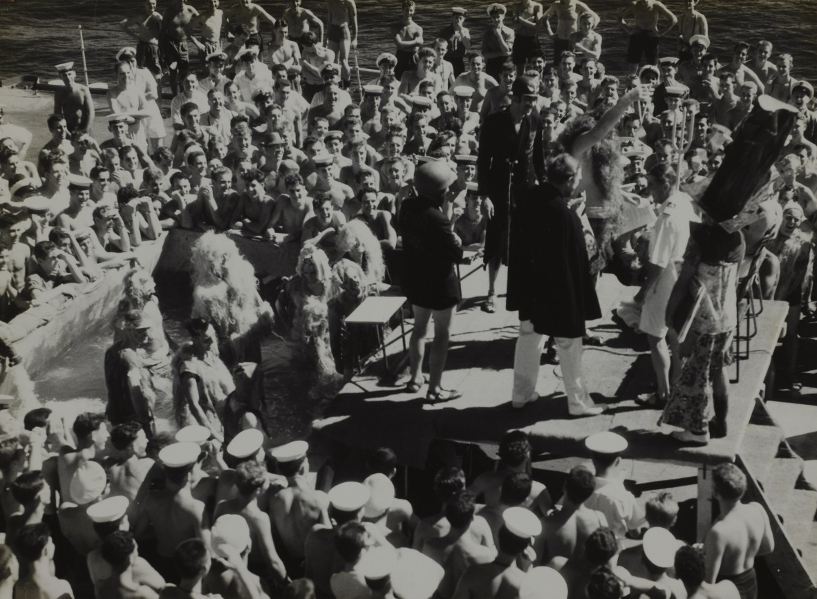 National Servicemen taking part in a crossing of the line ceremony, 1956