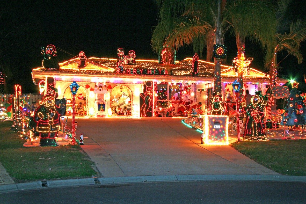 Christmas lights decorating a house in deception bay