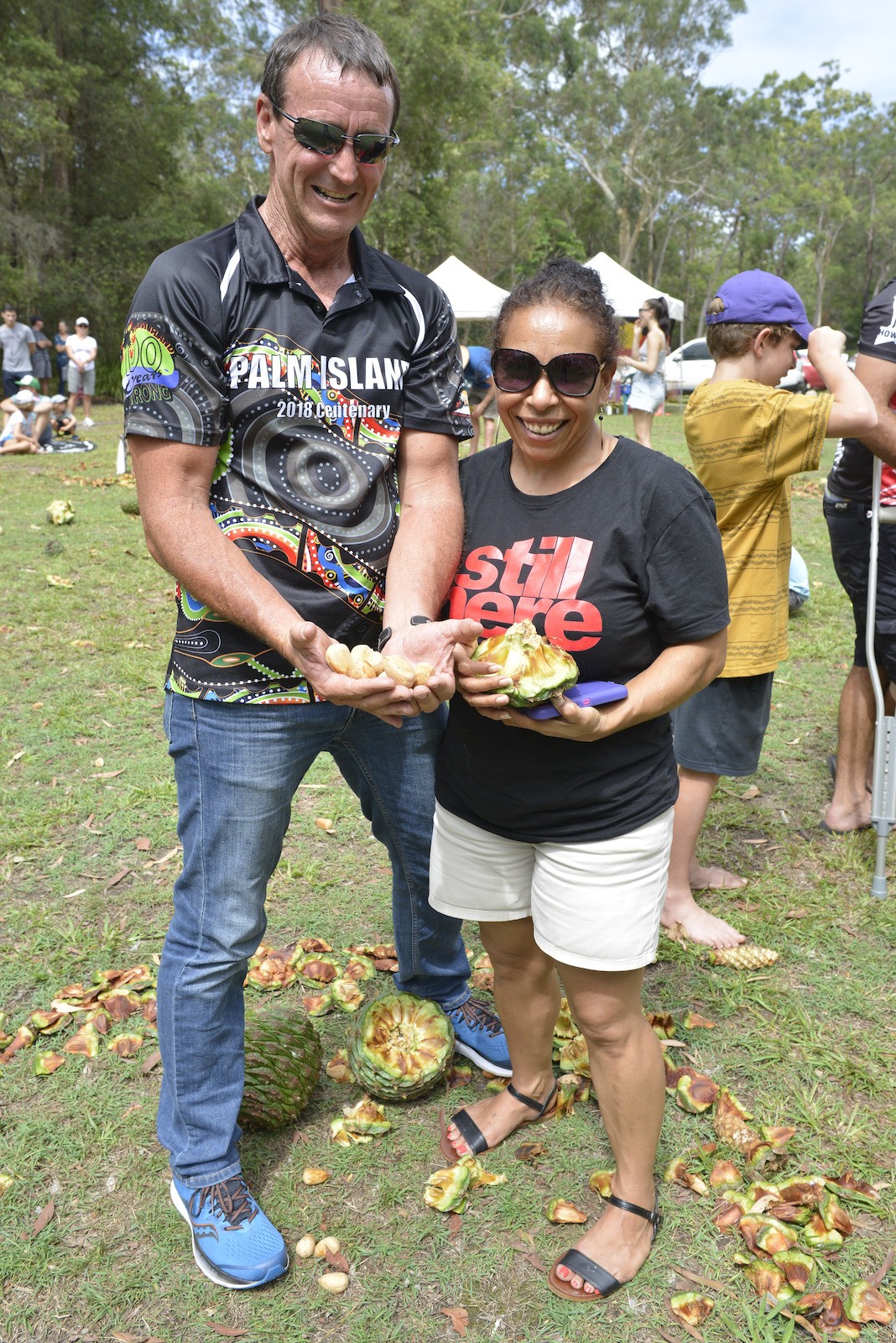 Holding out the bunya nuts after the shucking challenge at the Bunya Dreaming Festival 26 January 2020