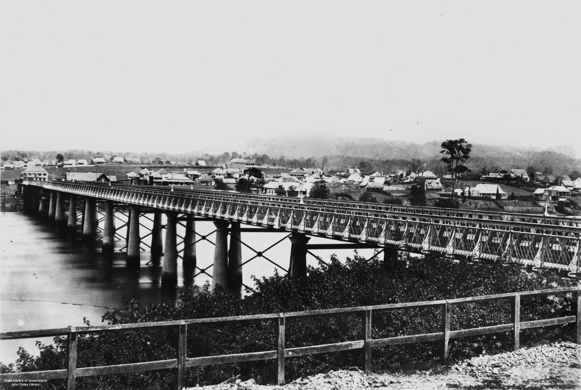 First permanent Victoria Bridge Brisbane ca 1875
