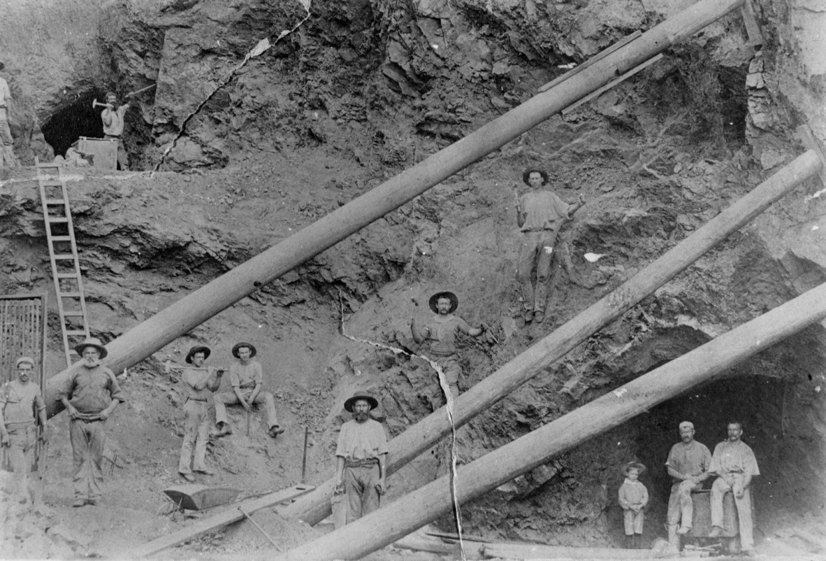 Bismuth mine and miners in the Biggenden region, ca. 1890