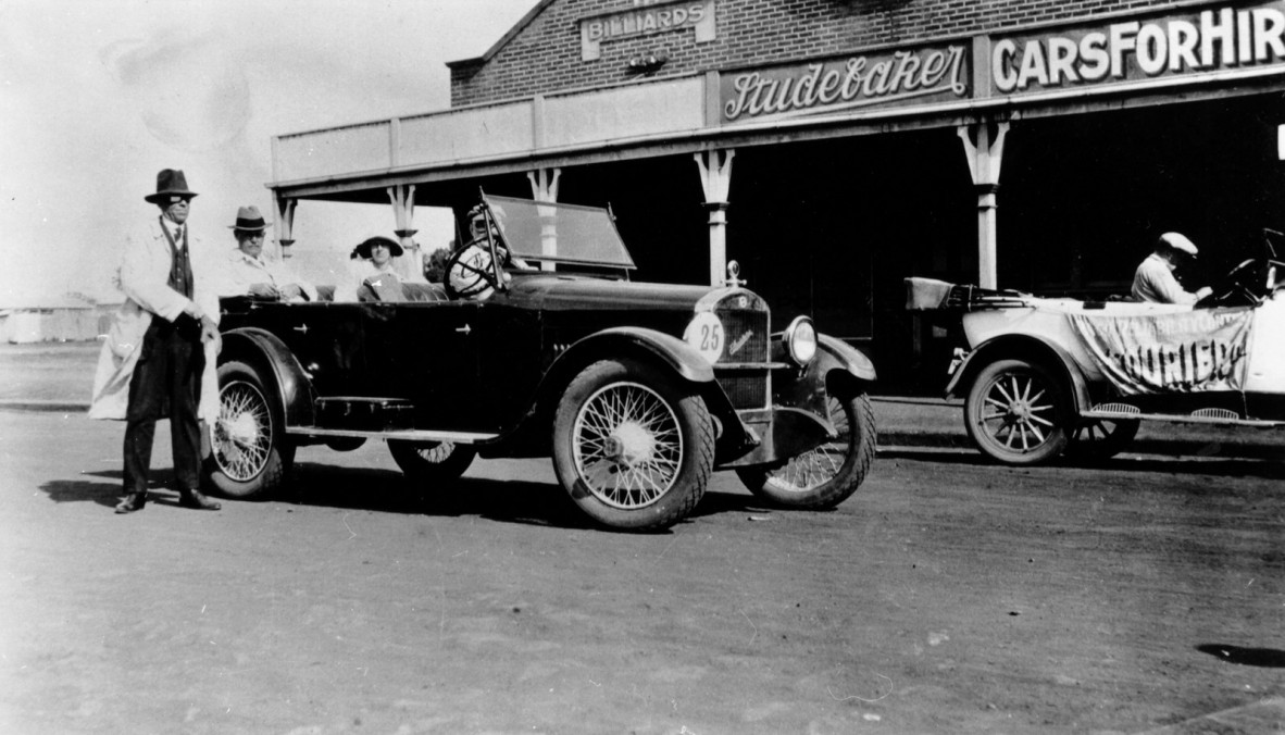 Studebaker Light Six and an Overland Mystery tourer competing in the RACQ reliability trial 1924