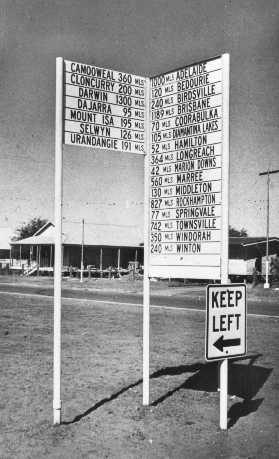 Road sign showing the distance to other locations from Boulia.