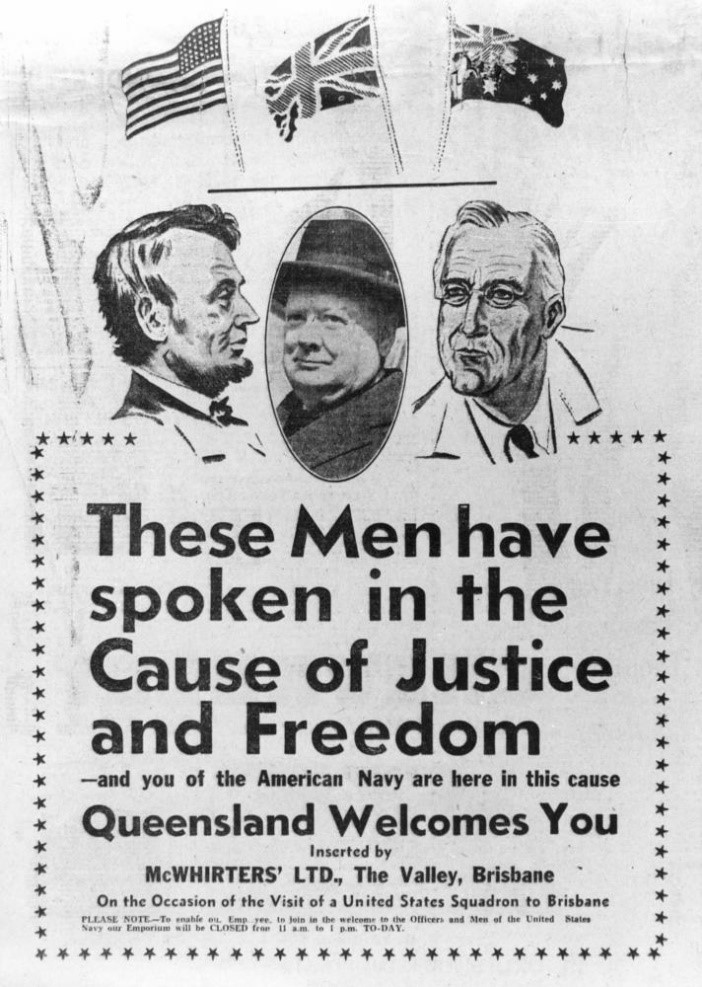 Advertisement on the occasion of the American naval squadron visiting Brisbane, from "The Telegraph", 25 Mar 1941