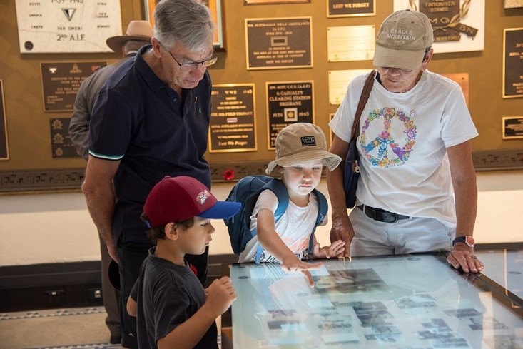 Visitors exploring the collection at Anzac Square, Remembrance Day 2019.