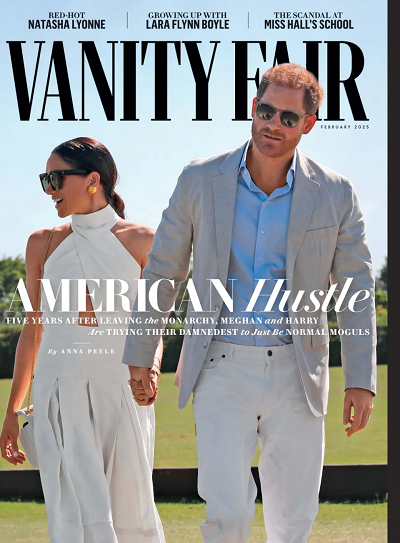 Female and male couple holding hands on cover of Vanity Fair
