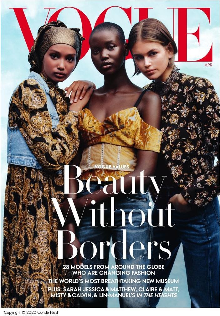 Image of 3 females standing next to each other on cover of Vogue, 1 April 2020