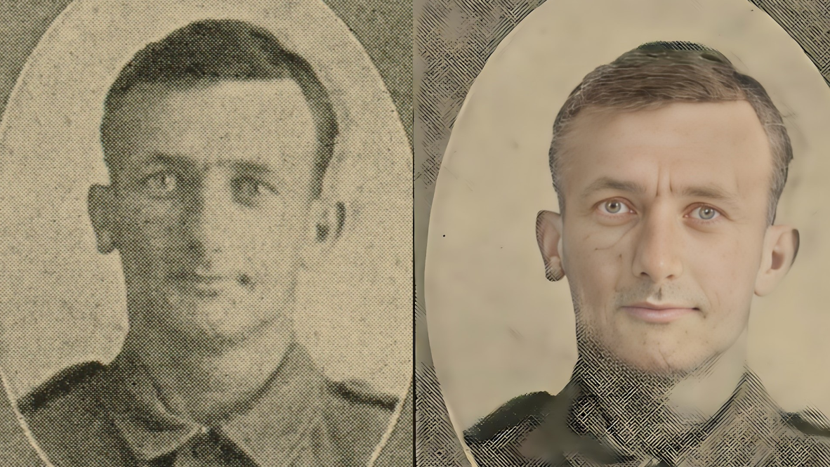 W.J.P. Jago 13-9, one of the soldiers photographed in The Queenslander Pictorial, supplement to The Queenslander, 1916 upscaled in enhanced using generative AI