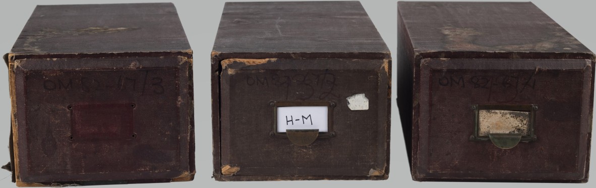 Image of 3 index card boxes kept by Mrs Annie Wheeler