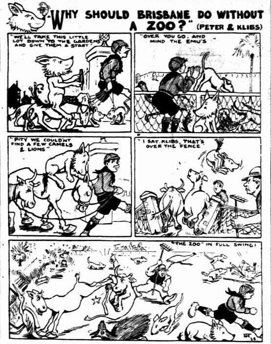 A black and white 5 panel comic strip titled "Why should Brisbane do without a zoo?"