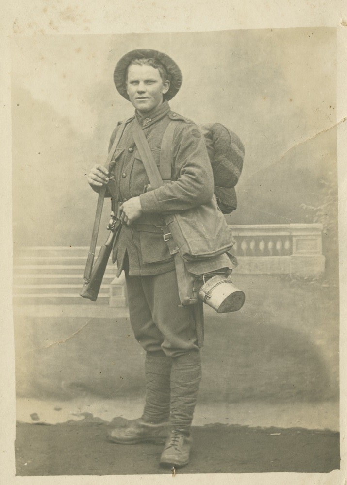 Sepia studio portrait of Victor Owen Williams in uniform taken in Paris 1919