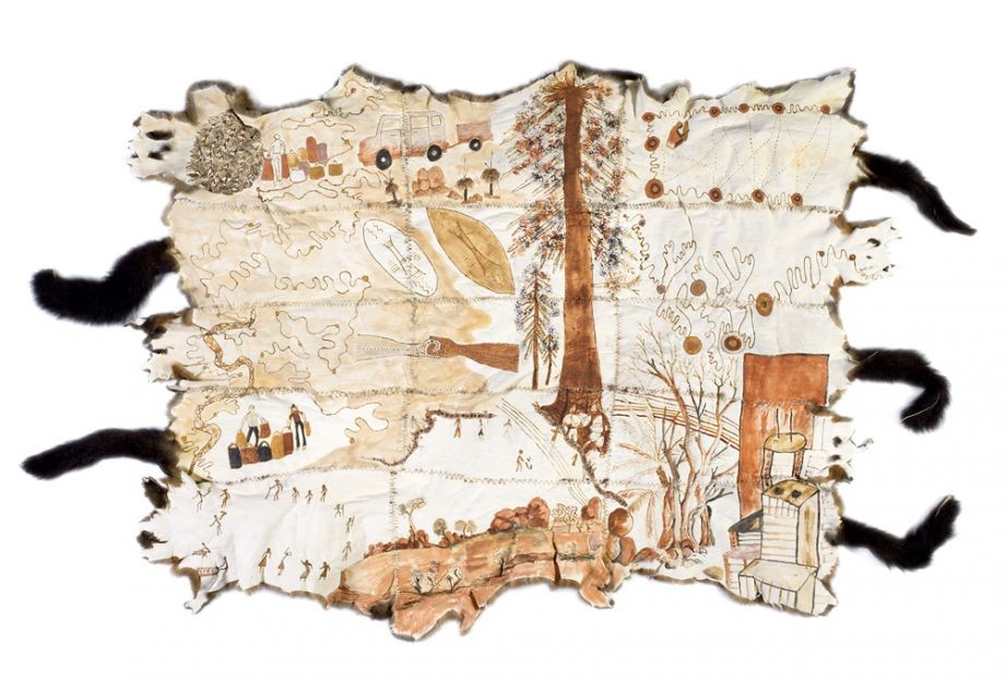 Wiruungga Community,Wiruungga Community Cloak, 2016, natural ochre, binder, thread on possum skins