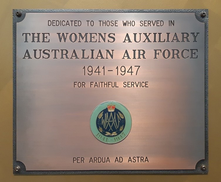 A commemorative plaque for the Womens Auxillary Australian Air Force on the walls at Anzac Square Memorial Galleries