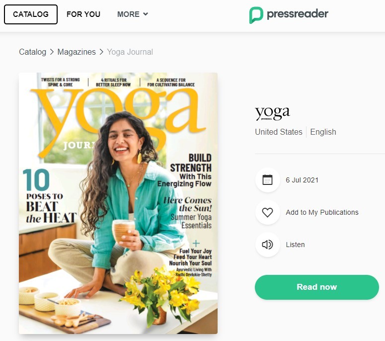 Front cover of magazine Yoga Journal
