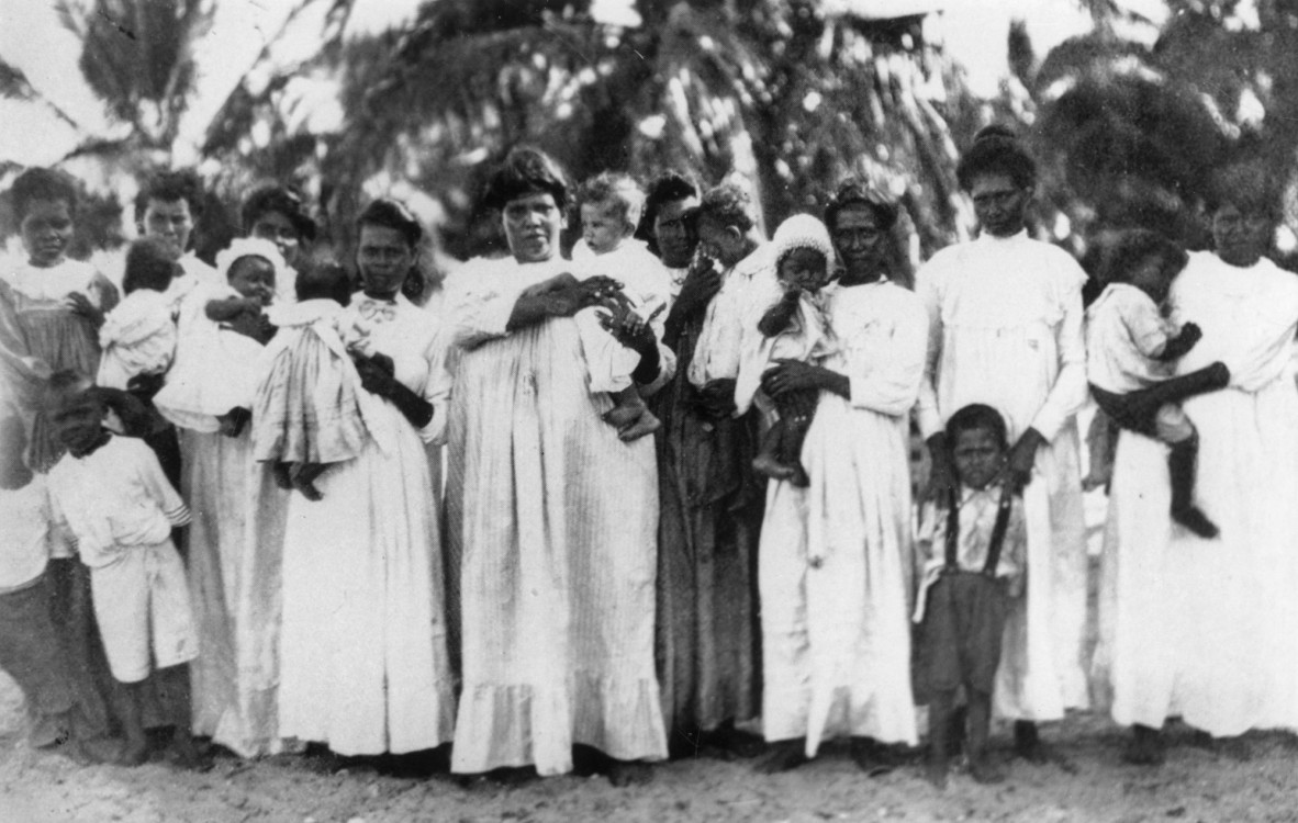 Young Aboriginal women with their babies and small children, Mapoon