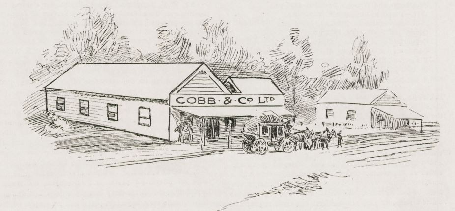Sketch of Yuleba stores and booking offices for Cobb and Co
