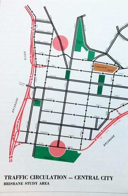 Map of Brisbane city streets and traffic circulation