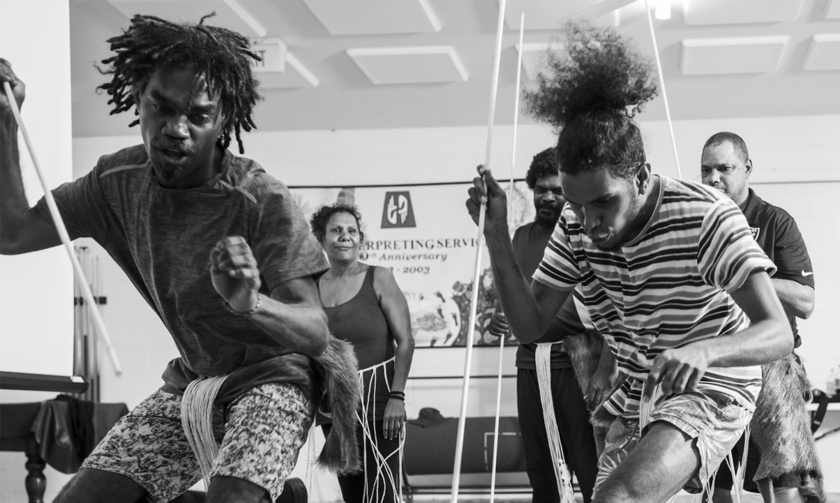 Deaf Indigenous Dance Group dancers Leslie Footscray, Nathaniel Murray and others rehearsing in Cairns