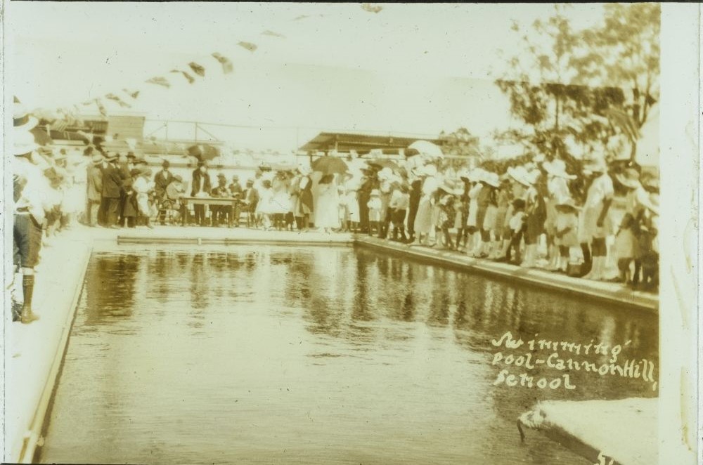 Crowd gathers around the opening of the Cannon Hill State School swimming pool 9 December 1922 John Oxley Library State Library of Queensland