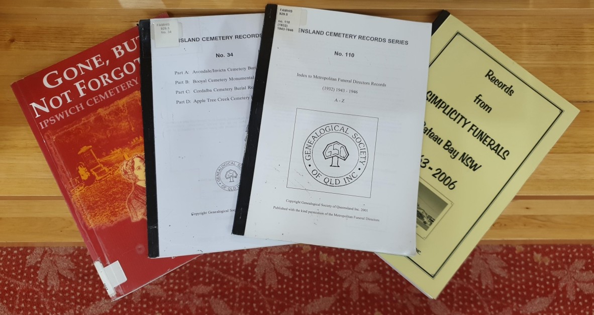 Front covers of four books on the subjects of cemeteries and funeral directors