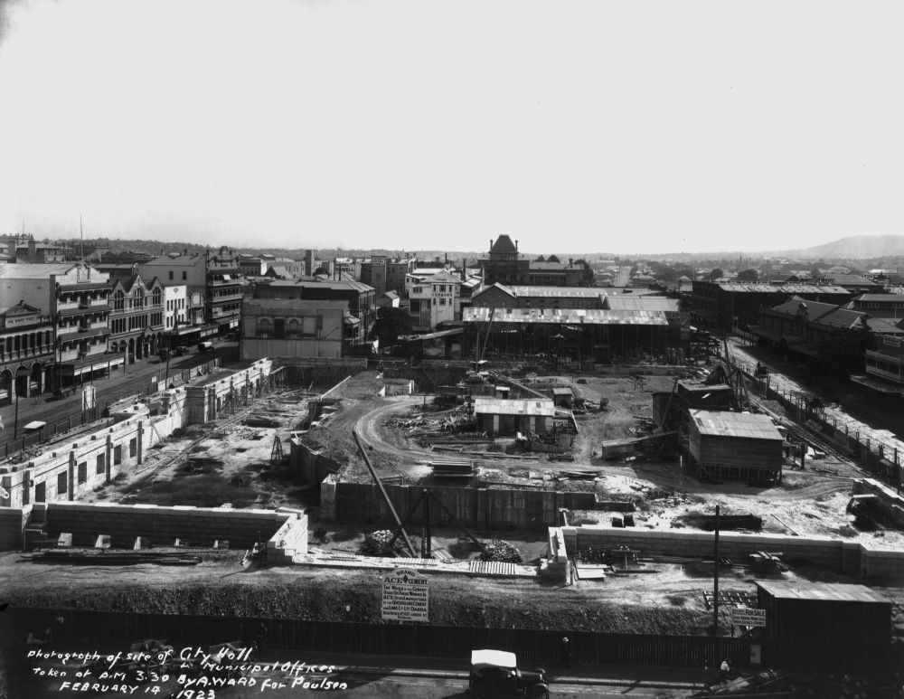 Construction site of the Brisbane City Hall, 1923