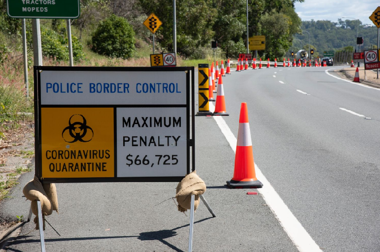 Roadside traffic sign advising of the border control operation during the COVID-19 emergency 2020