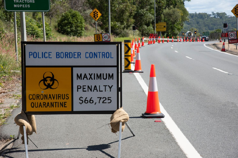 Roadside traffic sign, advising of the border control operation during the COVID-19 emergency, 2020