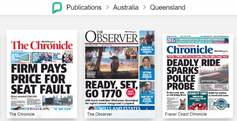 Three examples of front covers of newspapers