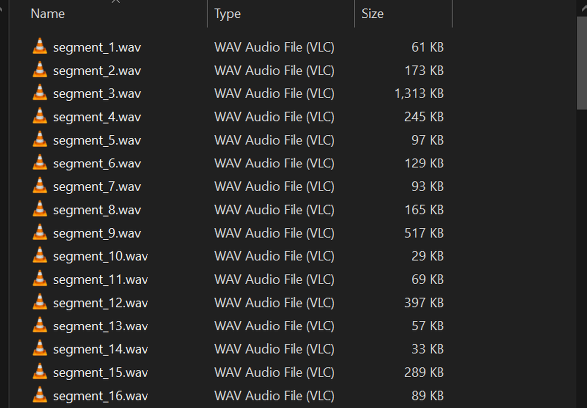 a screenshot of a wav dataest folder