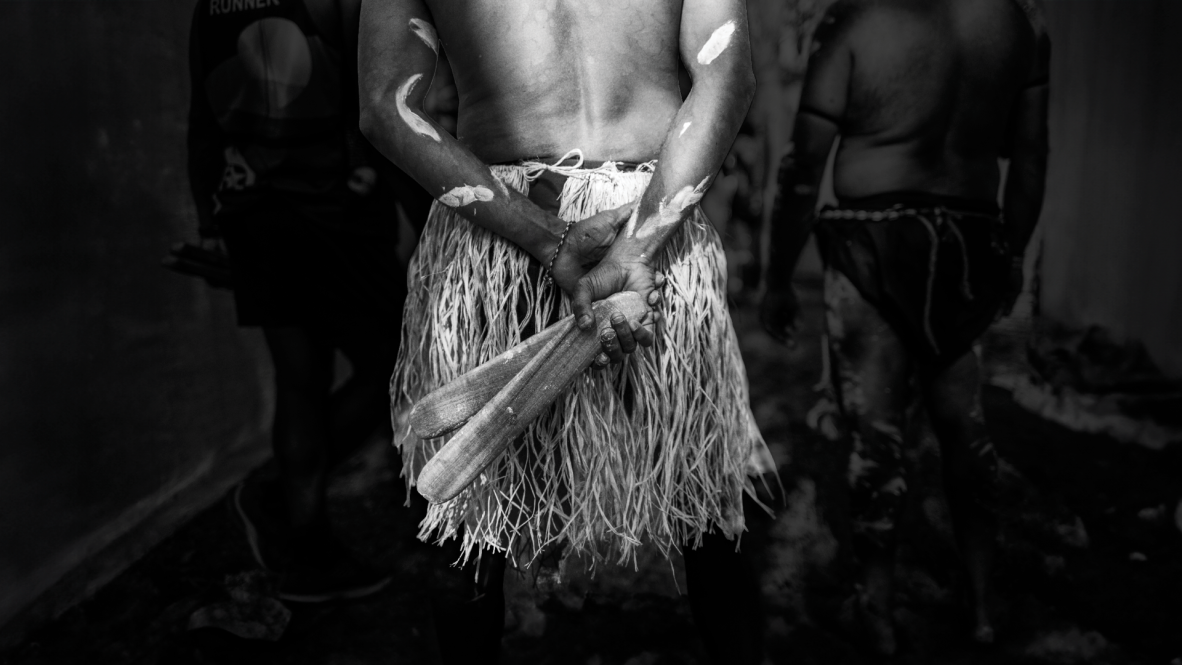 First Nations performers waiting side stage to perform at Laura Quinkan Dance Festival